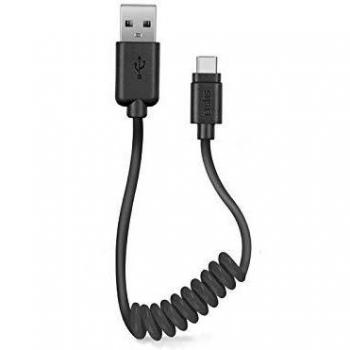 SBS Cable Espiral USB Tipo-C 0.5m USB 2.0 Conector A a Conector C Negro