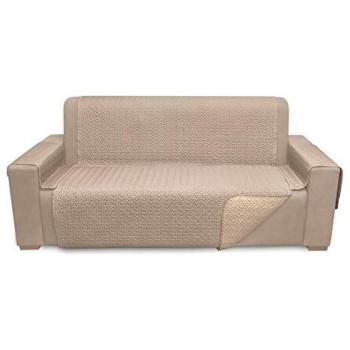Funda Cubre Sofá Reversible Acolchada Microsatén Beig-Taupe 3 Plazas 160cm - Protección Contra Polvo y Manchas