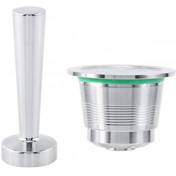 Kit prensador de café para Nespresso Máquina de café de acero inoxidable + cápsula recargable de máquina café Nespresso en acero inoxidable + cuchara de medición