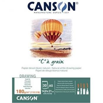 Bloc Encolado, A5, 30 Hojas, Canson C à Grain, Grano Fino 180g