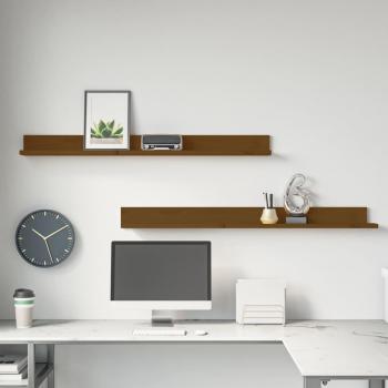 Estantes de pared 2 piezas ámbar 110x11x9 cm madera maciza de pino