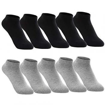 FALARY Calcetines DeportivosTobilleros hombre mujer 10 Pares Cortos Calcetin Algodon Gris Negro 3538