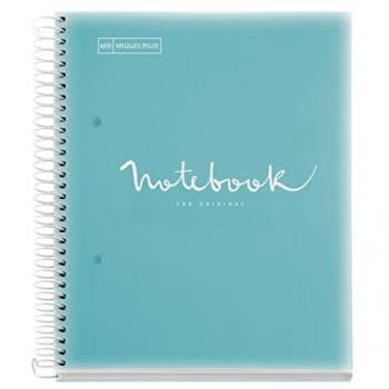 Cuaderno Espiral A5 Miquelrius Emotions, 120 Hojas, 90 g/m², Rayado Horizontal, Tapa de Polipropileno, Color Azul Cielo