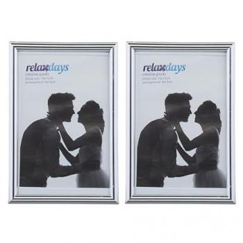Set de 2 Marcos de Fotos Relaxdays 10x15 cm con Passepartout 9x13 cm, Vidrio, Plateado, para Colgar y Sobremesa