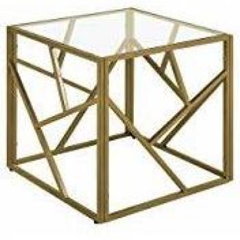 Mesa Auxiliar Cubo 50x50 cm con Tapa de Cristal Transparente y Marco de Metal Dorado Orland