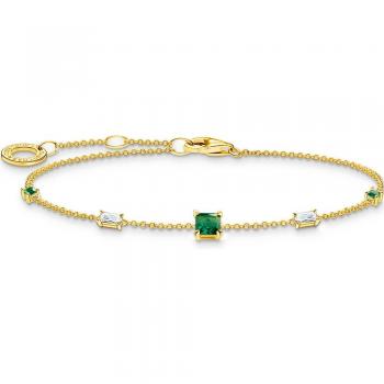 Thomas Sabo Charming Bracelet with Green and White Stones, 925 Sterling Silver Gold Plated