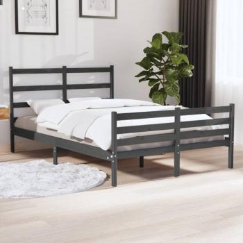 Estructura cama king size madera maciza de pino gris 150x200 cm