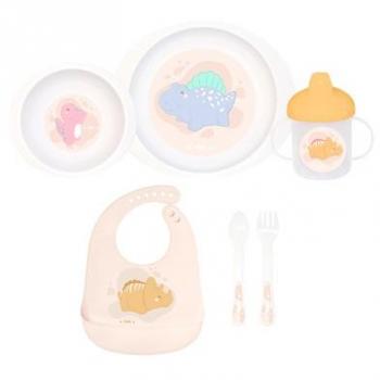 Vajilla Saro Happy Dinos 6 Piezas para Bebés, apta para microondas