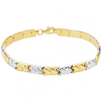 Pulsera Oro Bicolor 18k Semirrígida Eslabones Rectángulos 19cm con Brillo Mate