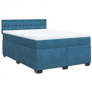 Cama box spring con colchón terciopelo azul oscuro 140x200 cm