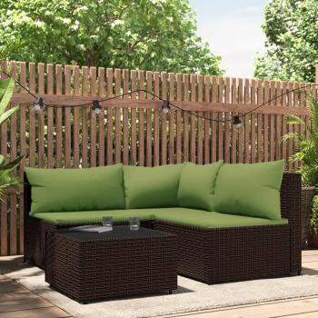 vidaXL 4-Piece Brown Poly Rattan Garden Lounge Set with Cushions