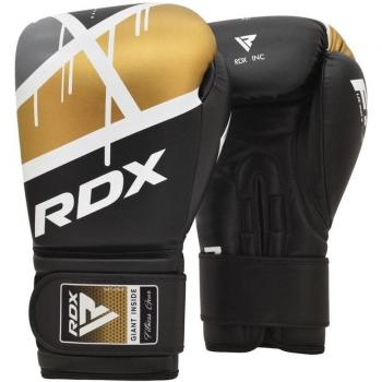 RDX F7 Ego Boxing Gloves - Artificial Leather, Black/Golden, 8 oz, Unisex