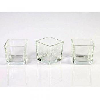 3 x Vasito para velas pequeñas KIM, transparente, 8 x 8 x 8 cm - Portavelas de cristal / Vaso decorativo - INNA Glas