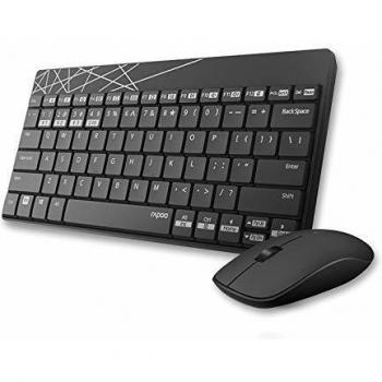 Set de Teclado y Ratón Inalámbrico Rapoo 8000M, Conexión Multimodo Bluetooth y 2.4 GHz, Diseño QWERTZ, 1300 DPI, Color Negro