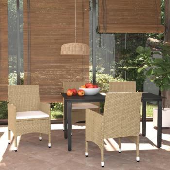 5-Piece Beige Poly Rattan Garden Dining Set with Cushions