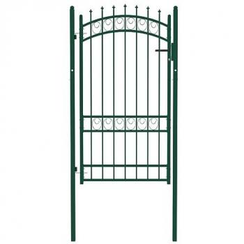 Puerta de valla con picos de acero verde 100x175 cm