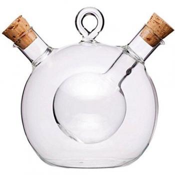 Botella de Aceite y Vinagre Redonda 2 en 1 de Cristal Transparente, 70ml
