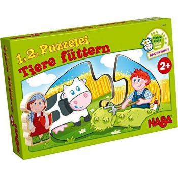 Haba-7467-1, 2 puzzéalos – Dar de Comer a los Animales puzle Infantil, Multicolor