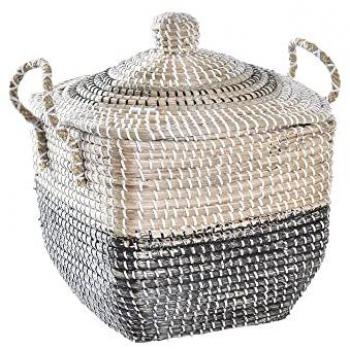 Cesta Decorativa DKD Home Decor Gris Natural Hierba marina Boho 45 x 35 x 43 cm