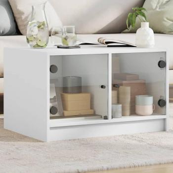 Mesa de centro con puertas de vidrio 68x50x42 cm - Color Blanco, Negro y Roble Sonoma - Ideal para salón, comedor o como mesa auxiliar