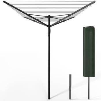 Tendedero Giratorio de 50 m para Ropa de Exterior con 4 Brazos, Plegable y Funda Protectora Negro