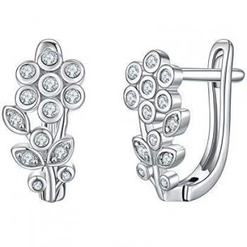 Pendientes de plata de ley 925 Cubic Zirconia Aretes Pendientes Piercing Joyería Regalos Originales para Madre/Mujer/Nina,Hojas Forma Pendientes Aros