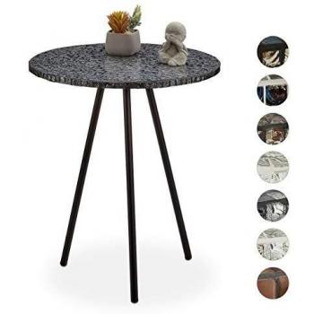 Mesa Auxiliar Mosaico Hecha a Mano, Hierro-DM-Cristal, Negra, 50 x 41 cm