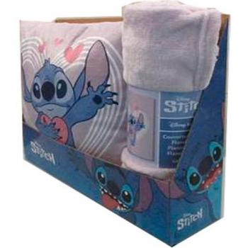 Set Manta Polar y Cojín Stitch Disney 100x140 cm Manta, 35x35 cm Cojín, Licencia Oficial, Ideal para Regalo