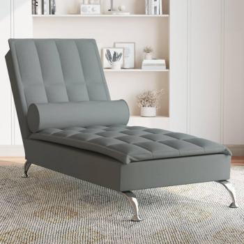 Chaise Longue de Masajes con Cojín en Tela Gris Oscuro
