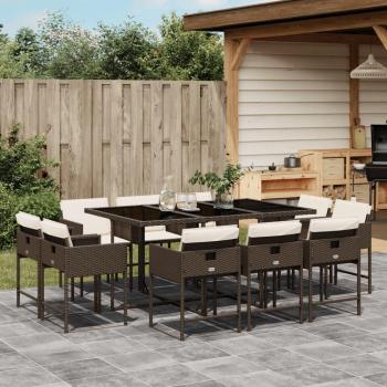 11-Piece Brown Poly Rattan Garden Dining Set with Cushions