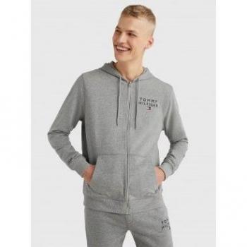 Tommy Hilfiger Men's Original Logo Full Zip Hoodie, Grey, Casual, Cotton, Long Sleeve, Size L