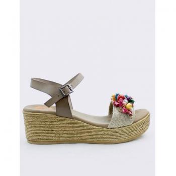 PORRONET SANDALIA CUÑA CON ABALORIOS TAUPE COLORES IRATI