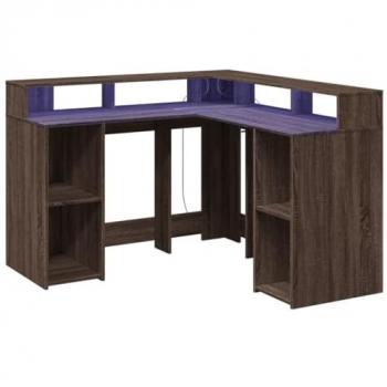 Escritorio con LED madera ingeniería marrón roble 130x130x91 cm vidaXL