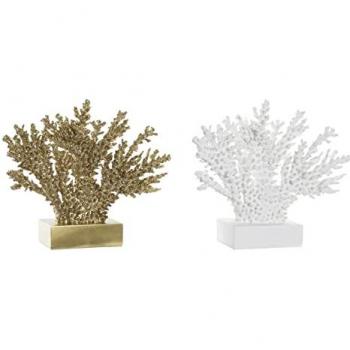 Figura Decorativa Mediterránea de Coral Blanco y Dorado en Resina (34 x 10 x 27,5 cm) - Set de 2 Unidades