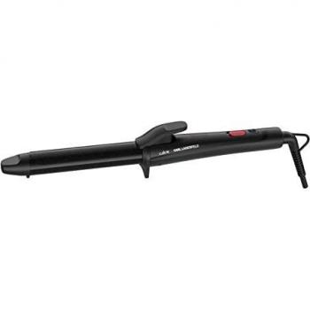 Rowenta Tenacilla Karl Lagerfeld Redonda CF321L - Rizador de pelo profesional para rizos y ondas de 25 mm, forma cónica, revestimiento Keratin & Glow, control temperatura hasta 200 º, color negro/rojo