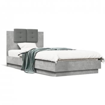 Cama con cabecero y LED de hormigón gris 90x200 cm