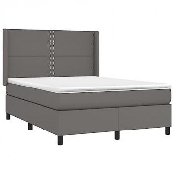 Cama box spring colchón y LED cuero sintético gris 140x200 cm