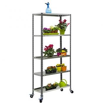 Estantería Simon Garden Comfort Mob. 5/300 Gris/GALVA, Estantería con Ruedas para Jardín, Grande, 5 Niveles, Capacidad Carga 75 kg, Metal, Dimensiones 187