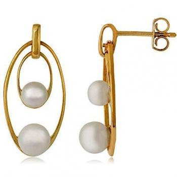 Córdoba Jewels | Pendientes en plata de ley 925 bañda en oro con perla con diseño Duo Oval Perla Gold