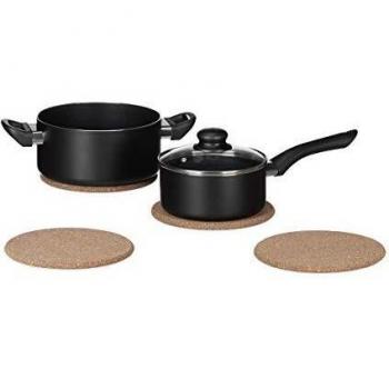 Set de 4 posavasos de corcho redondos, resistentes al calor, 19 cm ø, marrón