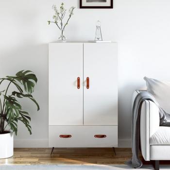 Aparador alto de madera de ingeniería blanco brillo 69,5x31x115 cm - Mueble de Almacenaje de Salón, Buffet para salón, Armario Auxiliar, Armario de Almacenamiento
