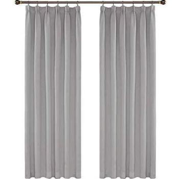 Amazon Brand - Umi Cortinas Opacas con Aislamiento Térmico para Sala de Estar Oficina Hotel Ventanas Fruncido 2 Piezas 132x242cm Blanco Grisáceo