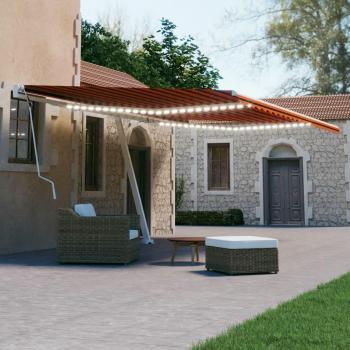 Toldo manual retráctil con luz LED 600x300 cm naranja y marrón
