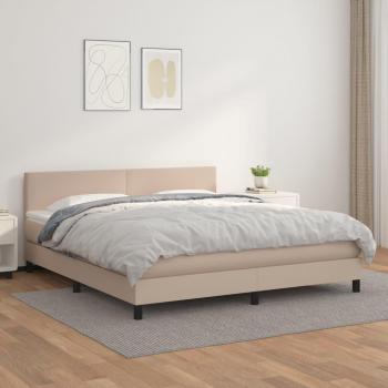 Cama box spring suave con colchón de cuero sintético cappuccino 160x200cm