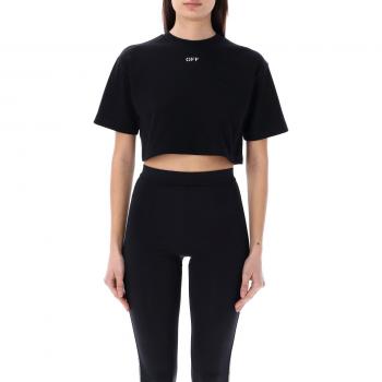 Black and White Cropped T-Shirt for Women - Off White, Size S