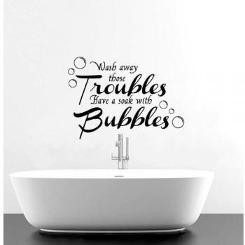 Vinilo decorativo adhesivo para el baño con el mensaje Wash away your troubles, disponible en 16 colores, vinilo, marrón, large