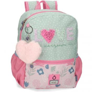 Enso Mochila Love Ice Cream 32 cm con Bolsillos Laterales para Niña, Color Verde, Fabricada en Poliéster