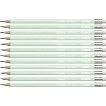 Lápices de grafito con goma Stabilo Swano mina 2,2 mm dureza HB verde pastel 4908/02-HB