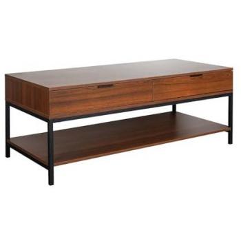 Mesa de Centro de Nogal con 2 Cajones y Estante, Efecto Vintage, 54x120x47 cm