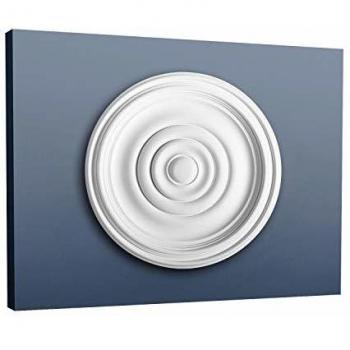 Centro de Techo Pequeño R08 - Rosette Clásica de Estuco, Diámetro 38 cm, Color Blanco